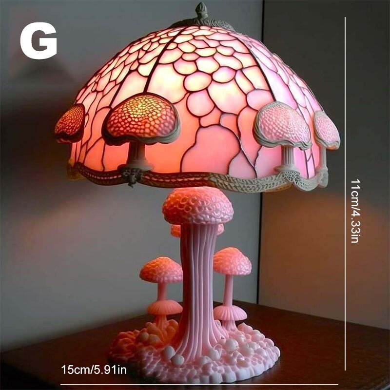 Retro Stained Glass Plant Series Table Lamps Colorful Flower and Mushroom Night Lamp for Bedroom Bedside Atmosphere