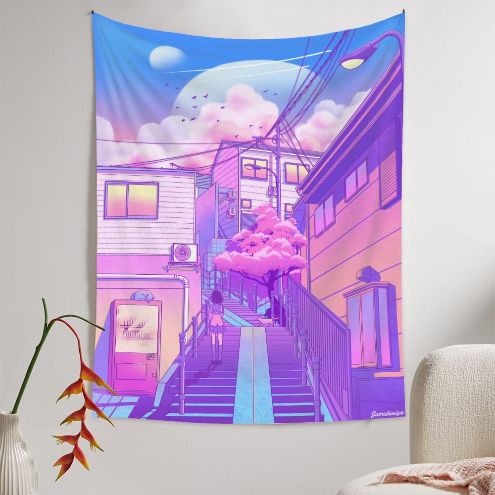 Romantic Home Kawaii Architecture Room Decor Tapestries - DormVibes