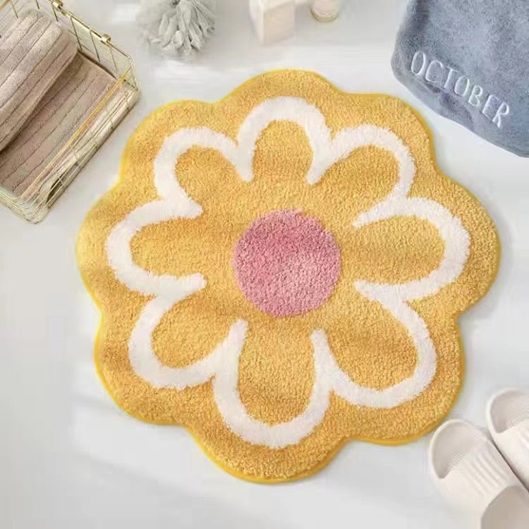 Round Daisy Flower Thick Carpet Plush Rug - DormVibes