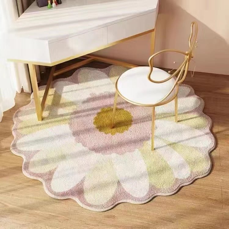 Round Daisy Flower Thick Carpet Plush Rug - DormVibes