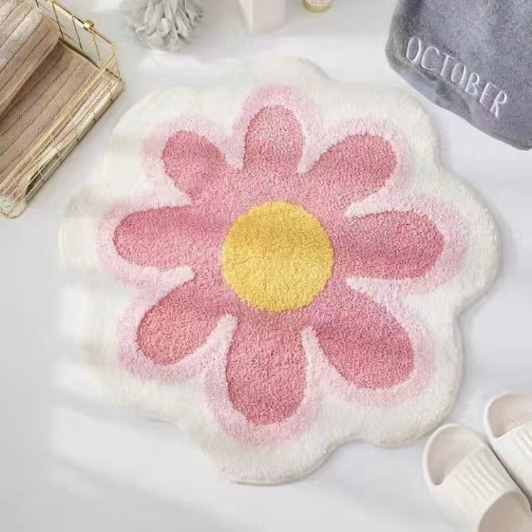 Round Daisy Flower Thick Carpet Plush Rug - DormVibes