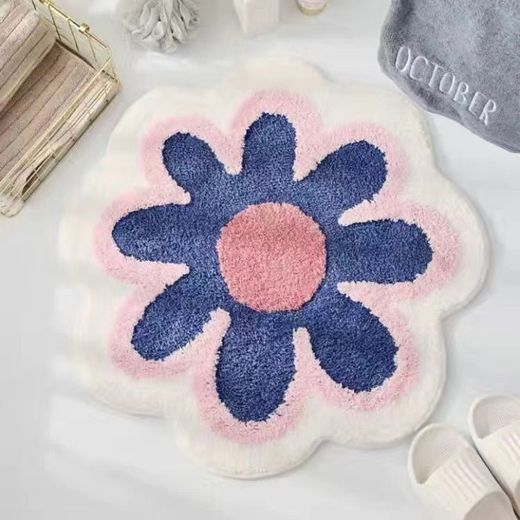 Round Daisy Flower Thick Carpet Plush Rug - DormVibes