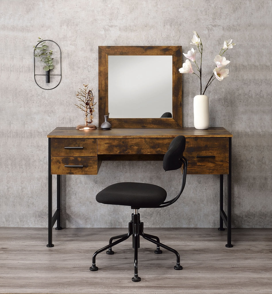 Rustic Oak Vanity Mirror Desk with Four Drawers - DormVibes
