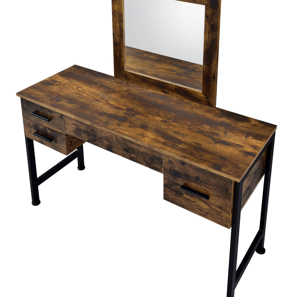 Rustic Oak Vanity Mirror Desk with Four Drawers - DormVibes