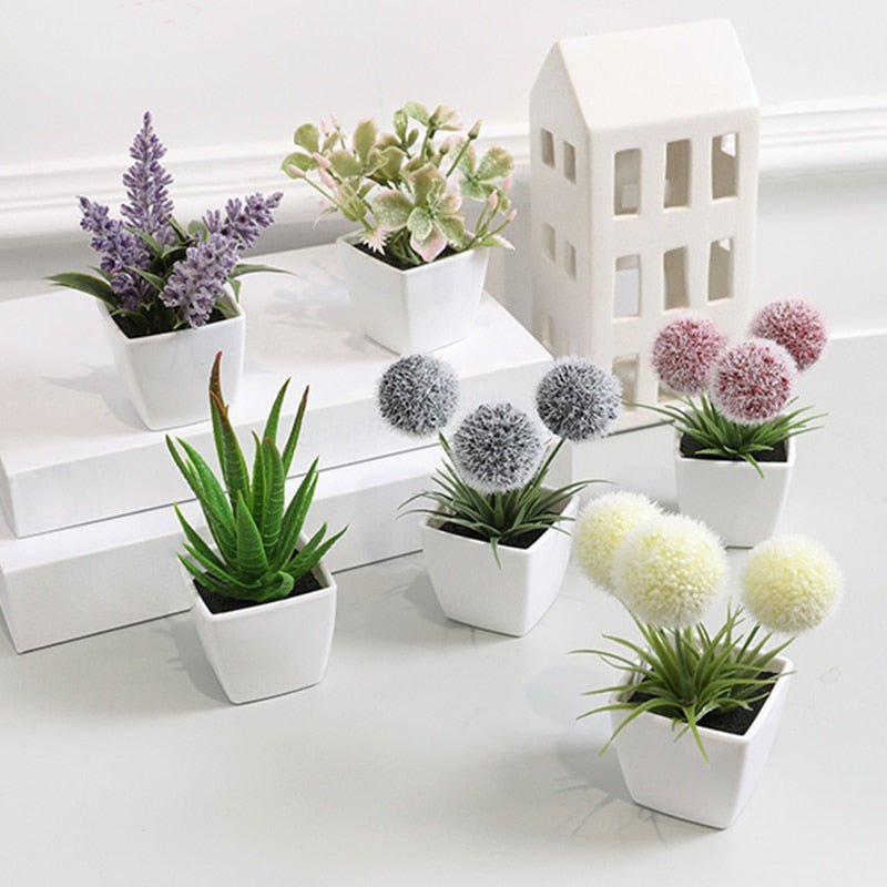 Set of 6 Mini Evergreen Artificial Plants Small Potted Greenery Home and Office Decor Lifelike Faux Plant Collection