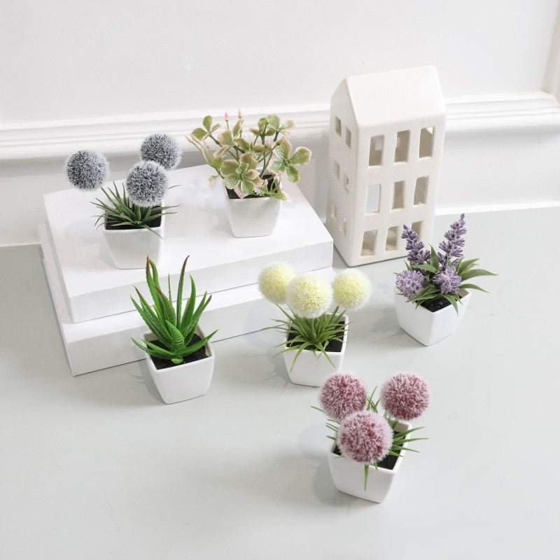 Set of 6 Mini Evergreen Artificial Plants – Small Potted Greenery, Home and Office Decor, Lifelike Faux Plant Collection - DormVibes
