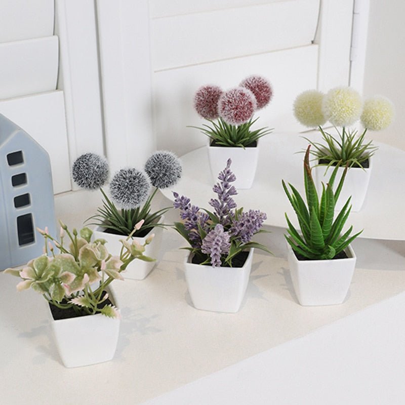 Set of 6 Mini Evergreen Artificial Plants – Small Potted Greenery, Home and Office Decor, Lifelike Faux Plant Collection - DormVibes