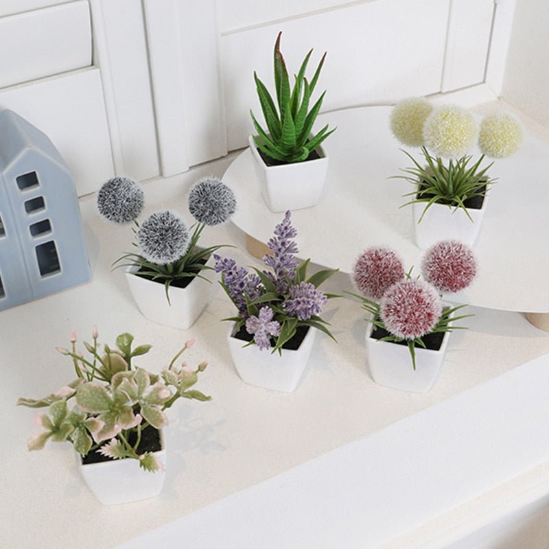 Set of 6 Mini Evergreen Artificial Plants – Small Potted Greenery, Home and Office Decor, Lifelike Faux Plant Collection - DormVibes