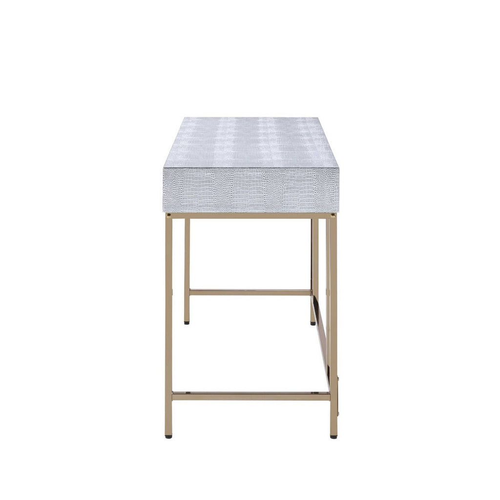 Silver Faux Leather Textured Vanity Desk - DormVibes