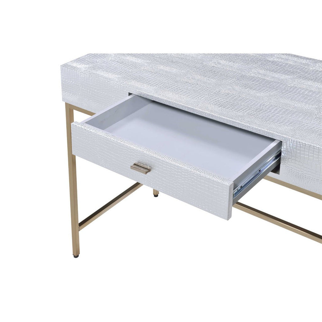 Silver Faux Leather Textured Vanity Desk - DormVibes