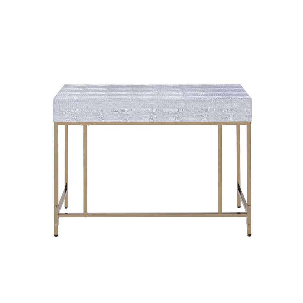 Silver Faux Leather Textured Vanity Desk - DormVibes