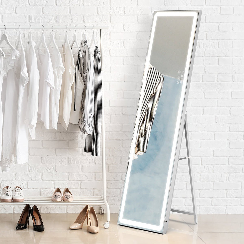 Silver Full Length Mountable Standing Mirror with LED Border - DormVibes