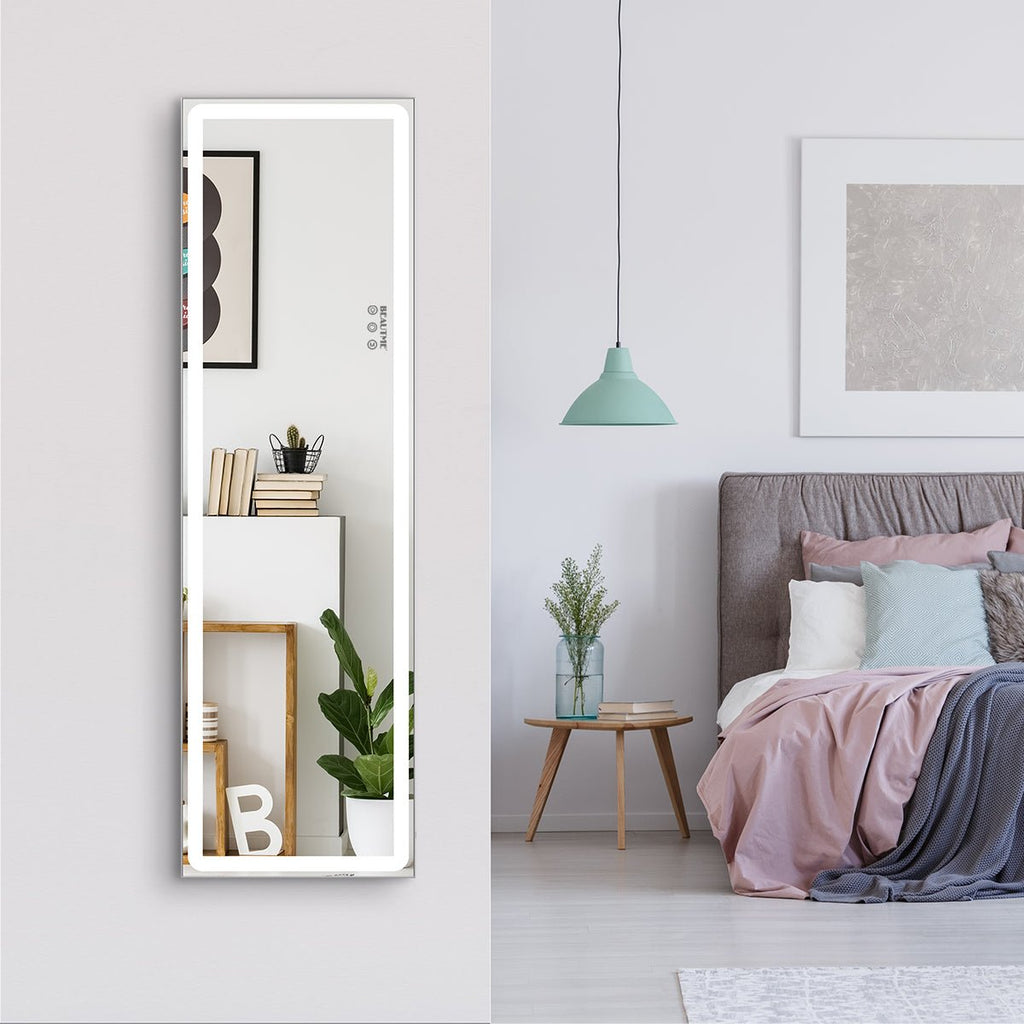 Silver Full Length Mountable Standing Mirror with LED Border - DormVibes