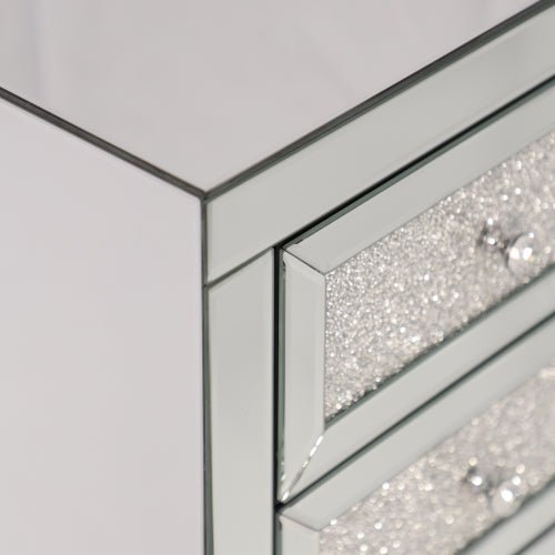 Silver Mirrored Nightstand Bedside Table with Crystals - DormVibes