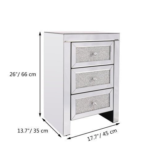 Silver Mirrored Nightstand Bedside Table with Crystals - DormVibes