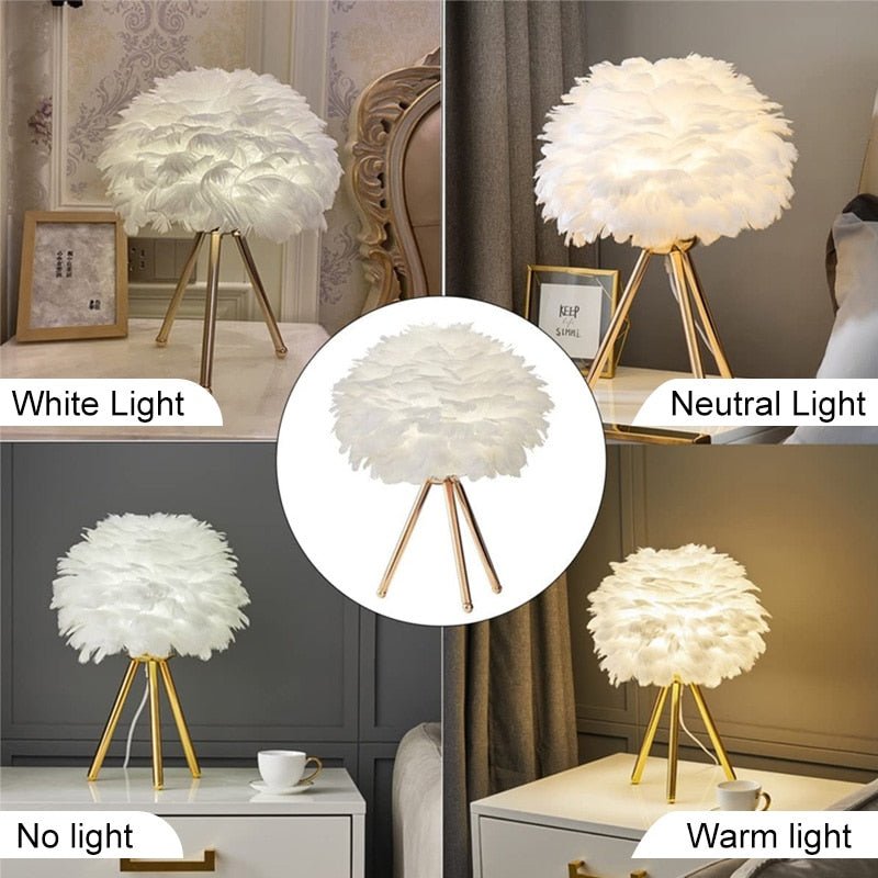 Simple and Chic Feather Table Lamp with LED Lighting - DormVibes