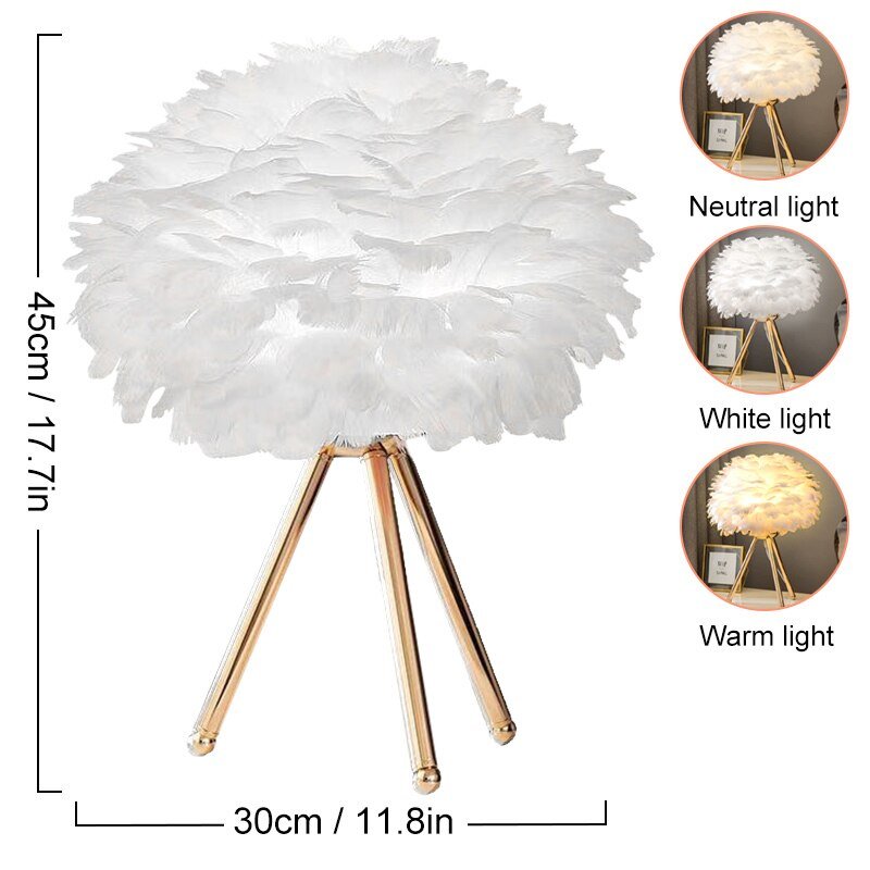 Simple and Chic Feather Table Lamp with LED Lighting - DormVibes