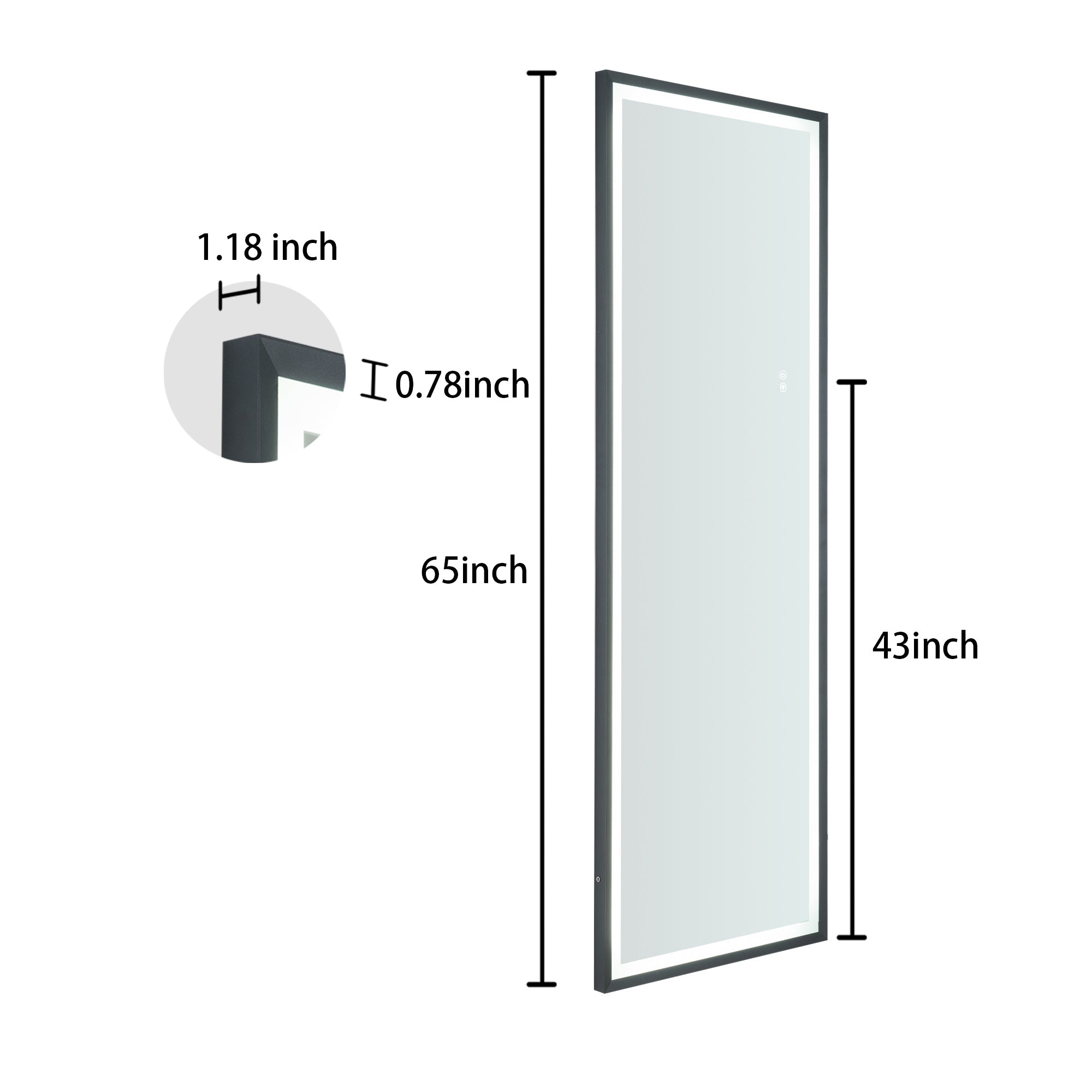 21.7 in. W x 65 in. H Full Length Mirror with Lights, Full Body Mirror Large Floor Mirror, Stand Up Dressing Mirror