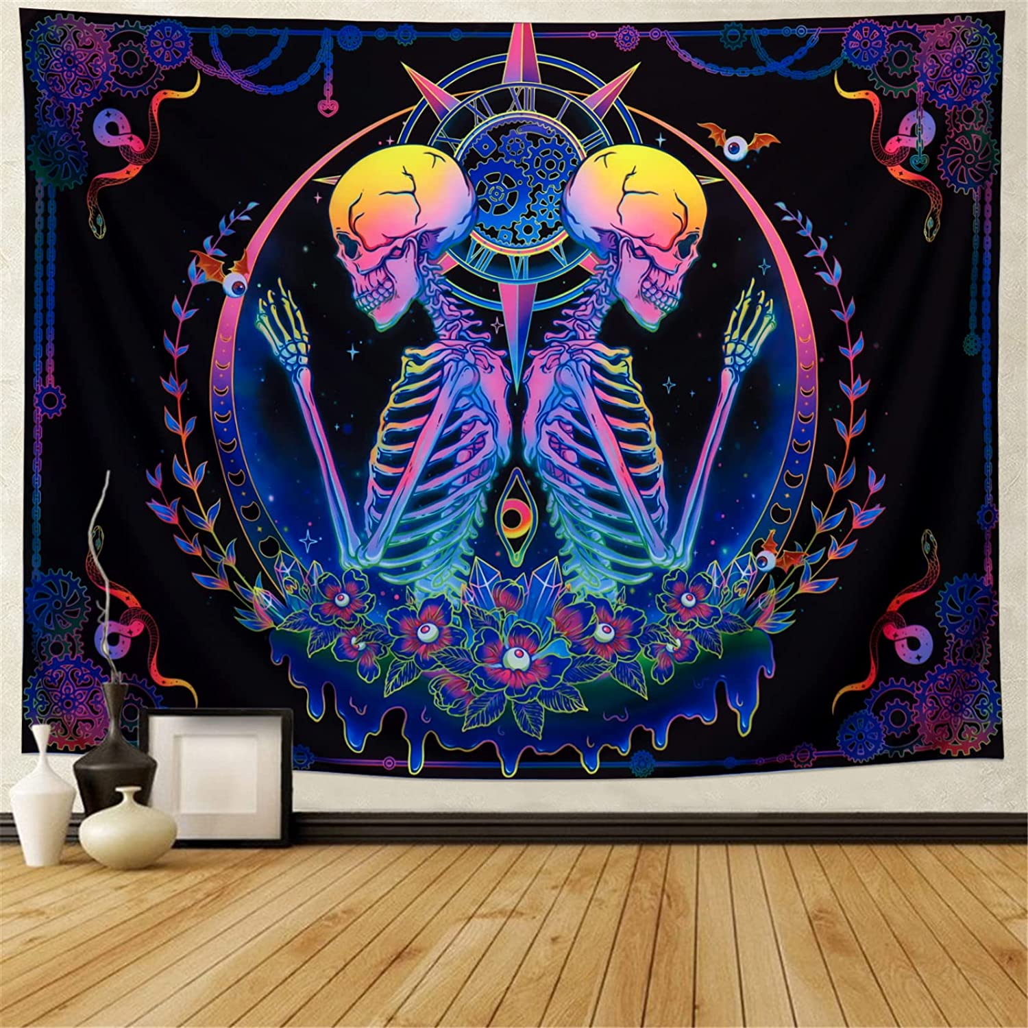 Meditating skeleton tapestry deals
