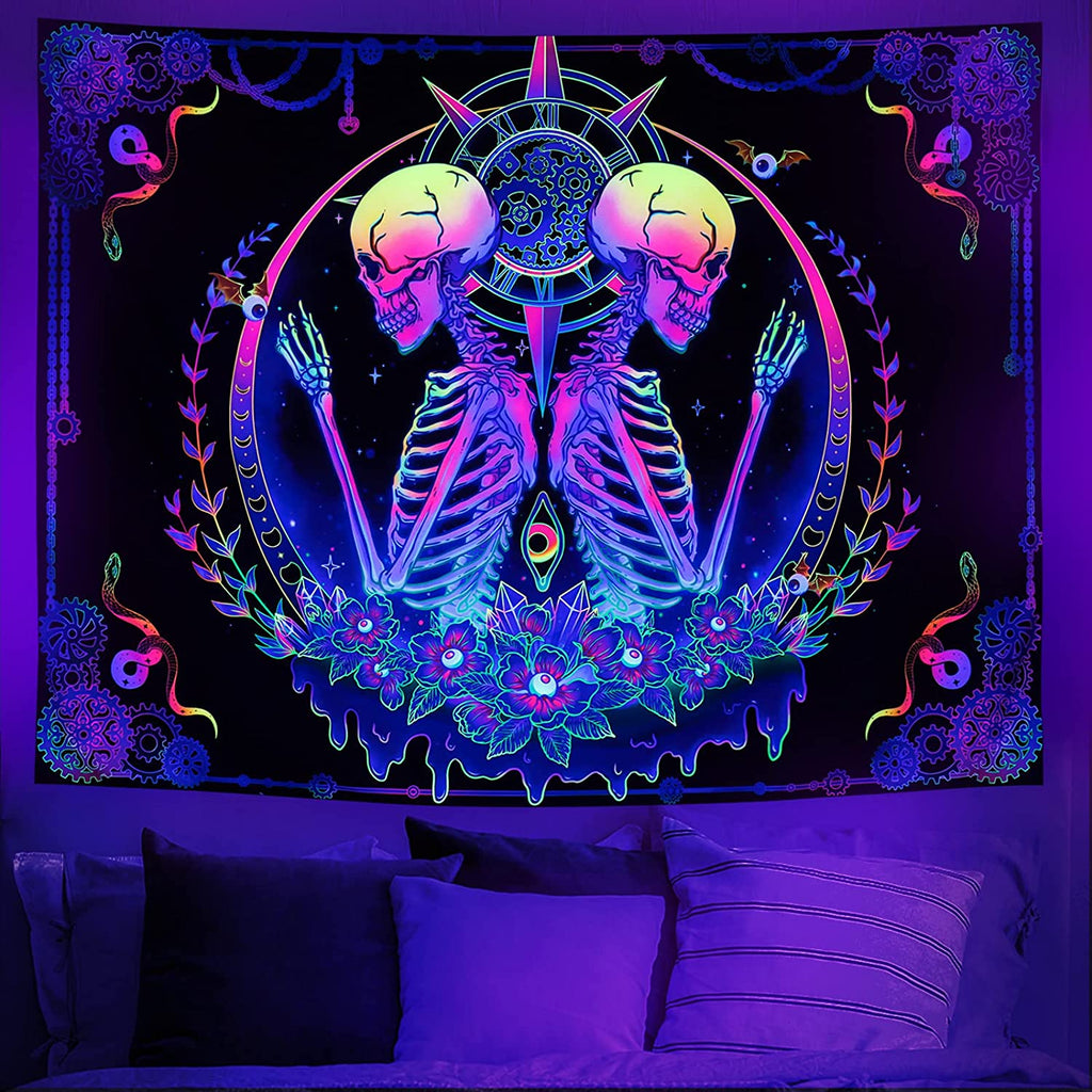 Skeleton Colorful BlackLight Tapestry - DormVibes