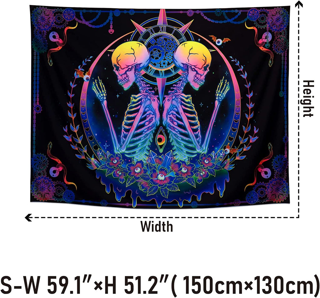 Skeleton Colorful BlackLight Tapestry - DormVibes
