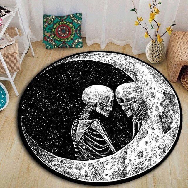 Skulls In Love Moon Black Rug - DormVibes
