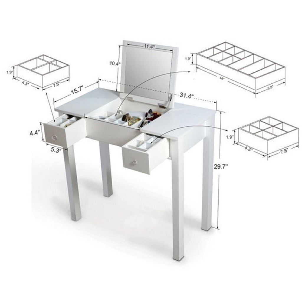 Small Flip Top Vanity Mirror Desk with Organized Storage - DormVibes
