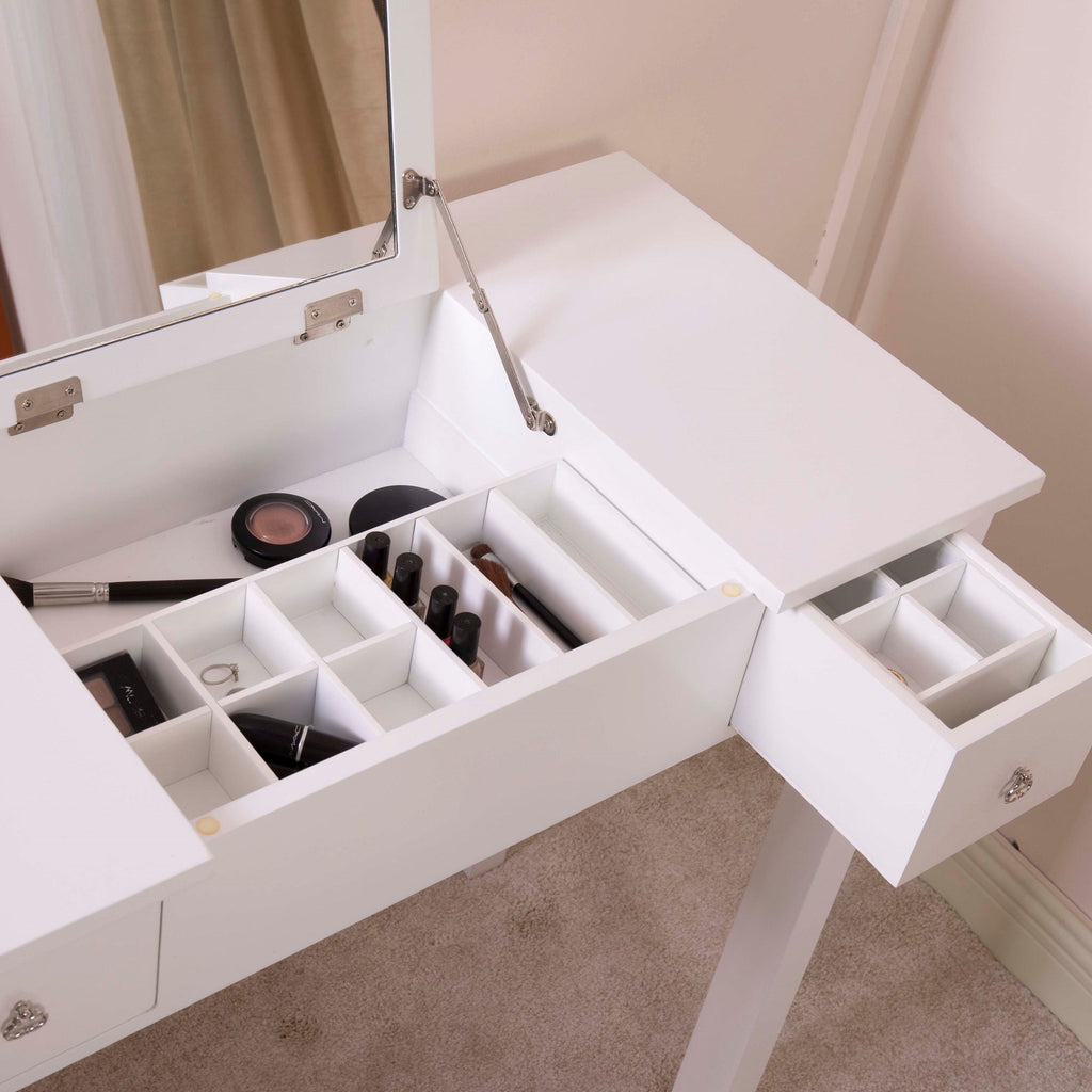 Small Flip Top Vanity Mirror Desk with Organized Storage - DormVibes