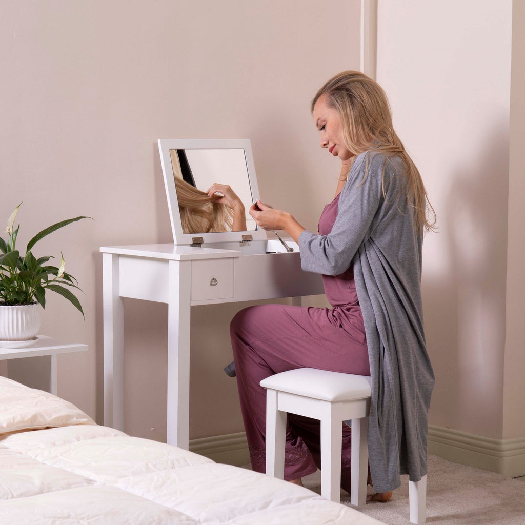 Small Flip Top Vanity Mirror Desk with Organized Storage - DormVibes