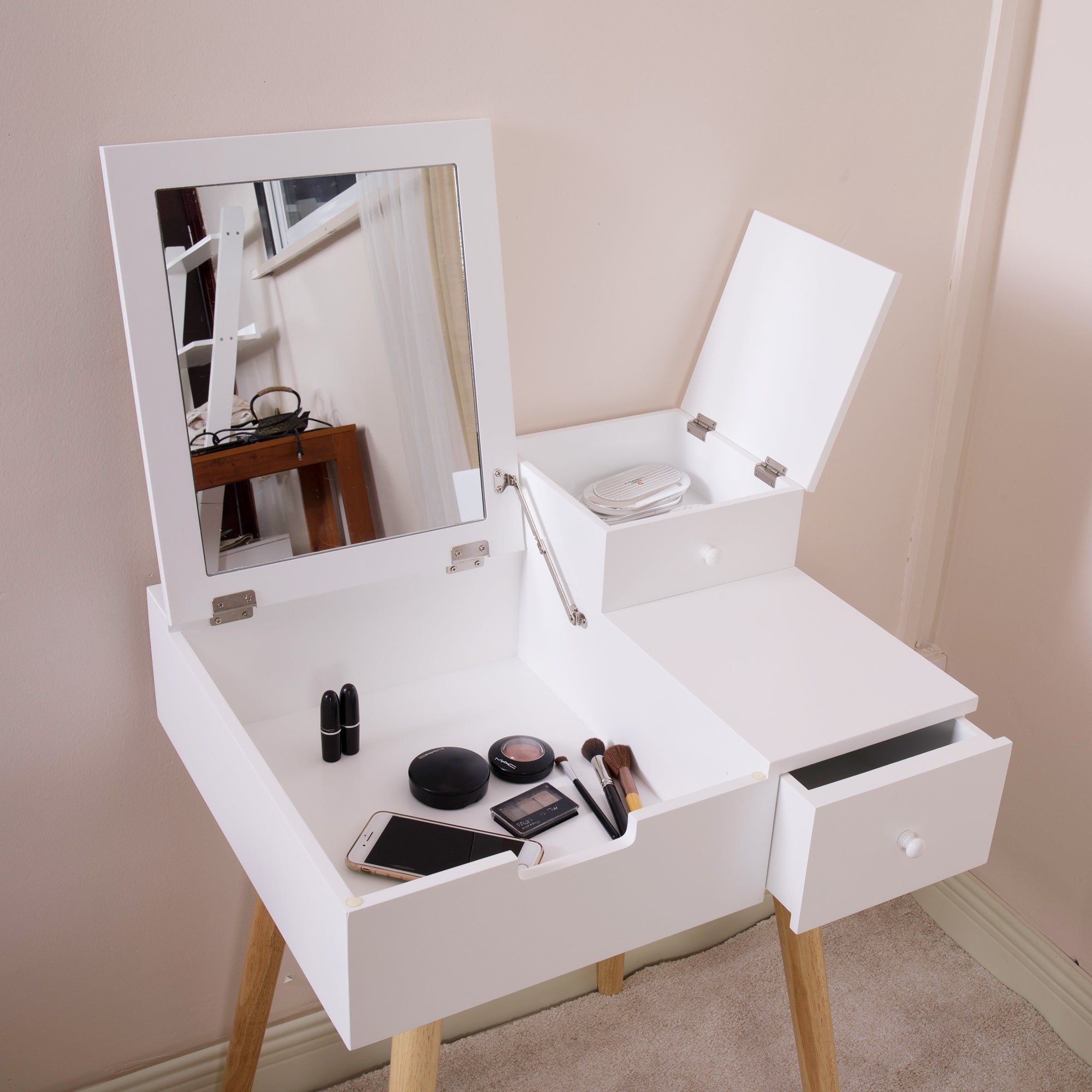 Small Flip Top Vanity Mirror Desk with Storage – DormVibes