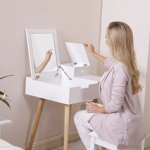 Small Flip Top Vanity Mirror Desk with Storage – DormVibes