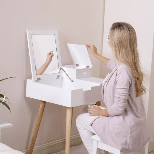 Small Flip Top Vanity Mirror Desk with Storage - DormVibes