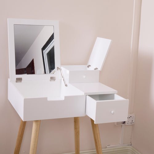 Small Flip Top Vanity Mirror Desk with Storage - DormVibes