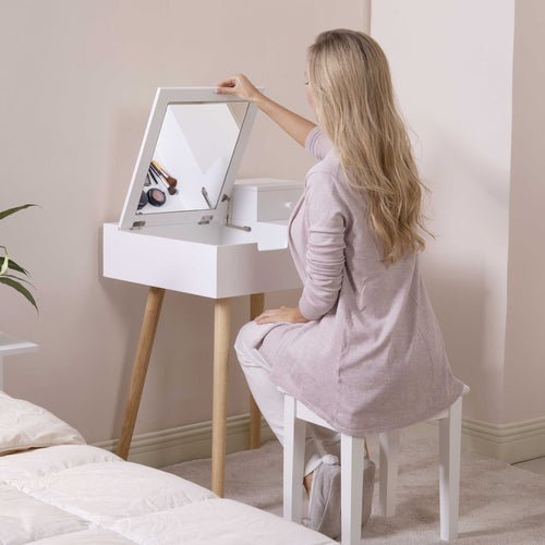 Small Flip Top Vanity Mirror Desk with Storage – DormVibes