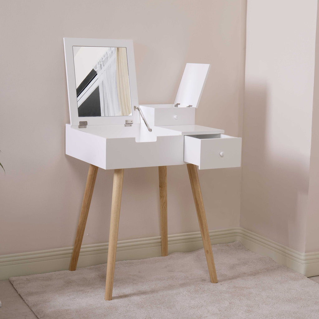 Small Flip Top Vanity Mirror Desk with Storage - DormVibes
