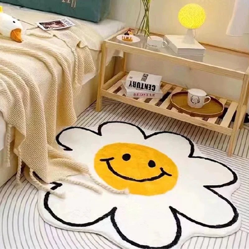 Smiley Face Flower Rug: Tufted Rug To Brighten Up Your Room - DormVibes