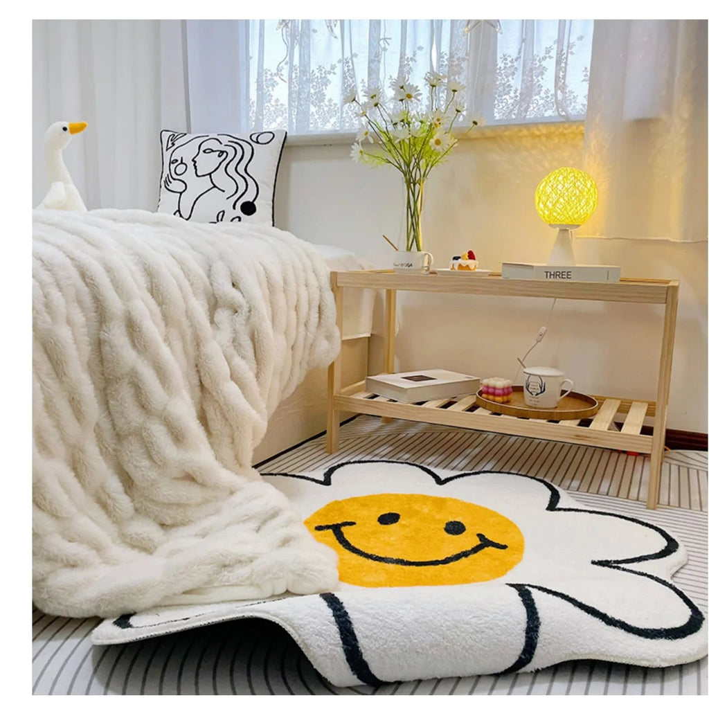 Smiley Face Flower Rug: Tufted Rug To Brighten Up Your Room - DormVibes