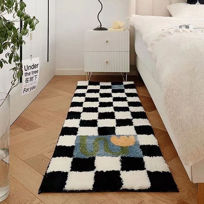 Soft Fluffy Rugs for Bedroom - Black and White Plush Anti-Slip Foot Mats, Nordic Sofa Cushion Carpet, Small Rug Decor - DormVibes