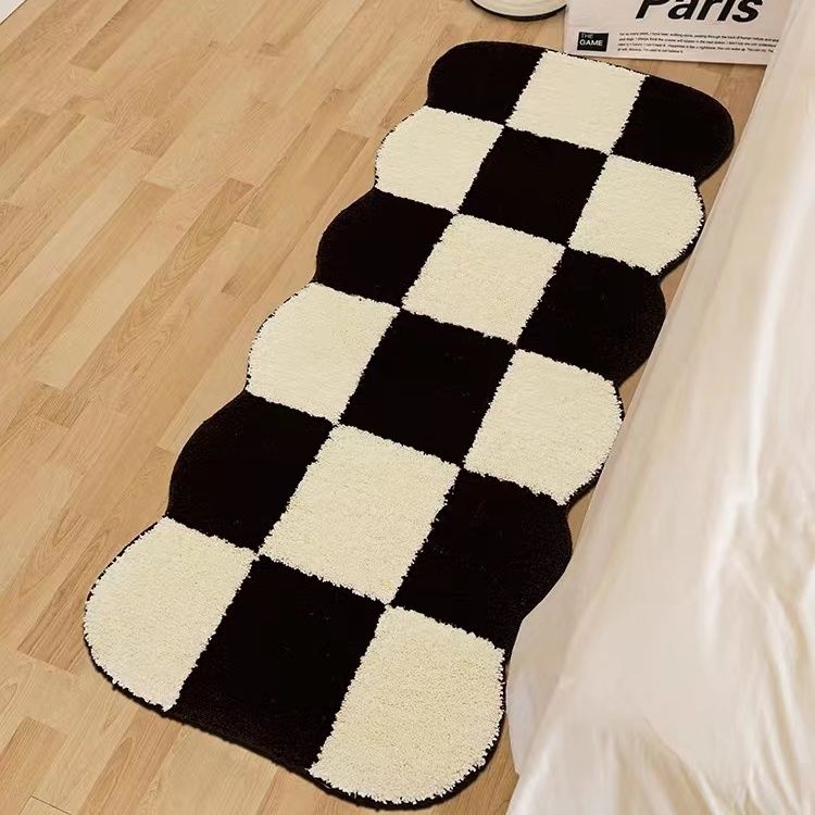 Soft Fluffy Rugs for Bedroom - Black and White Plush Anti-Slip