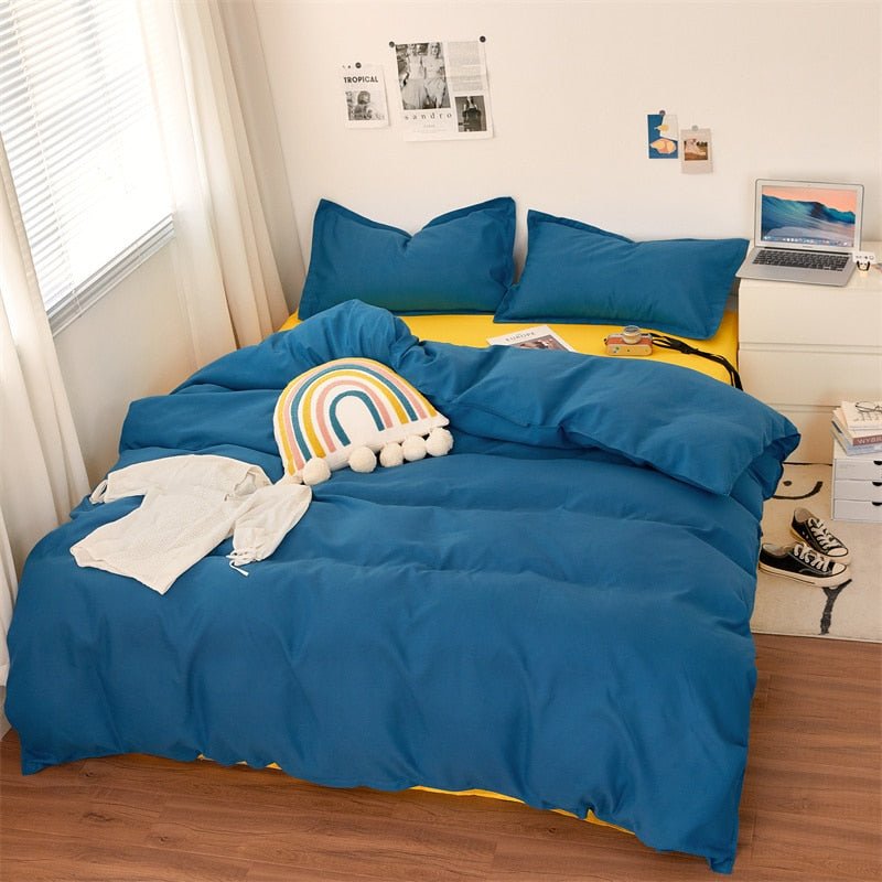Solstice Simplistic Modern Home Textile Bedding Set: Solid Yellow Duvet Cover, Sheet, Pillowcase, Chic Bedroom Bed Linens - DormVibes