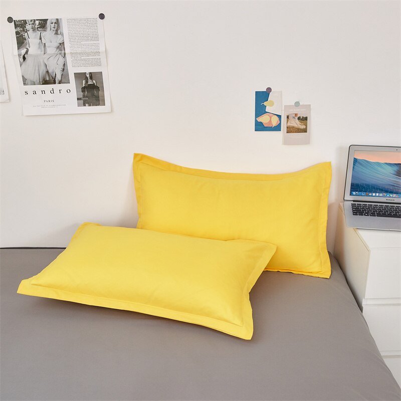 Solstice Simplistic Modern Home Textile Bedding Set: Solid Yellow Duvet Cover, Sheet, Pillowcase, Chic Bedroom Bed Linens - DormVibes