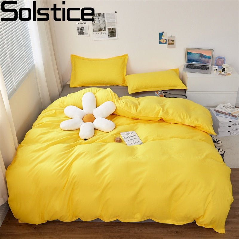 Solstice Simplistic Modern Home Textile Bedding Set: Solid Yellow Duvet Cover, Sheet, Pillowcase, Chic Bedroom Bed Linens - DormVibes