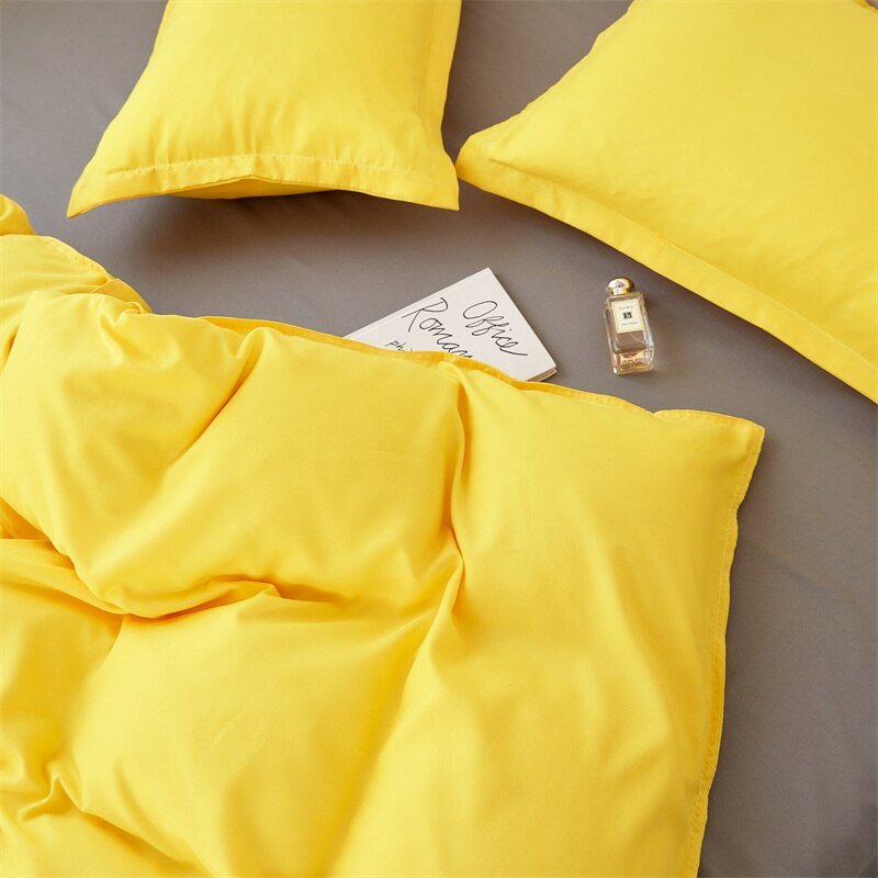 Solstice Simplistic Modern Home Textile Bedding Set: Solid Yellow Duvet Cover, Sheet, Pillowcase, Chic Bedroom Bed Linens - DormVibes