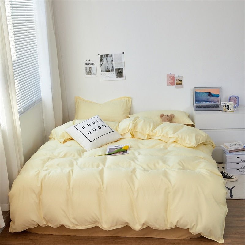 Solstice Simplistic Modern Home Textile Bedding Set: Solid Yellow Duvet Cover, Sheet, Pillowcase, Chic Bedroom Bed Linens - DormVibes