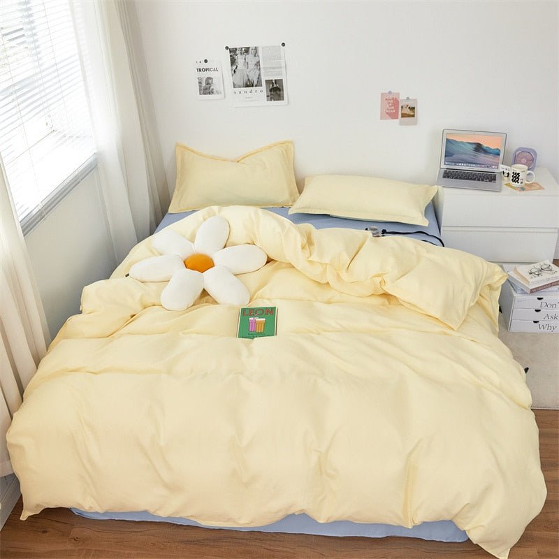Solstice Simplistic Modern Home Textile Bedding Set: Solid Yellow Duvet Cover, Sheet, Pillowcase, Chic Bedroom Bed Linens - DormVibes
