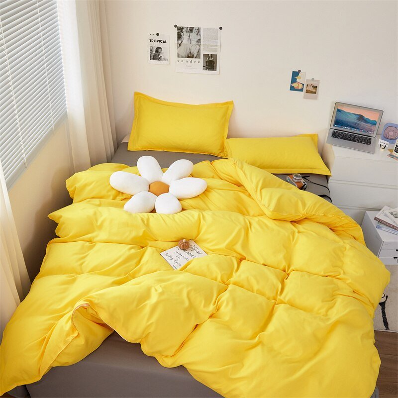 Solstice Simplistic Modern Home Textile Bedding Set: Solid Yellow Duvet Cover, Sheet, Pillowcase, Chic Bedroom Bed Linens - DormVibes