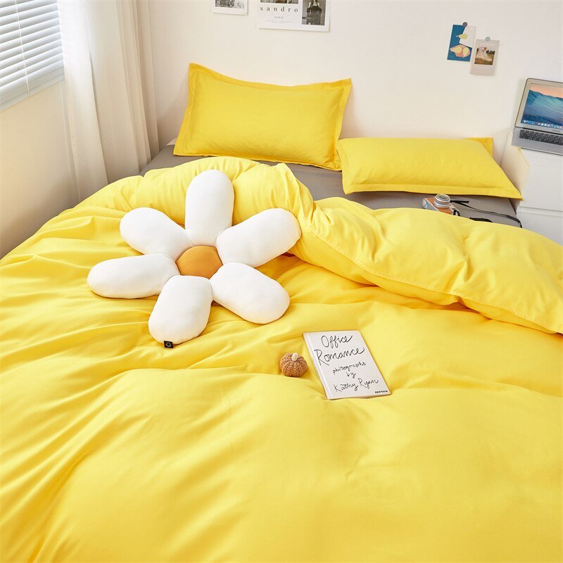 Solstice Simplistic Modern Home Textile Bedding Set: Solid Yellow Duvet Cover, Sheet, Pillowcase, Chic Bedroom Bed Linens - DormVibes