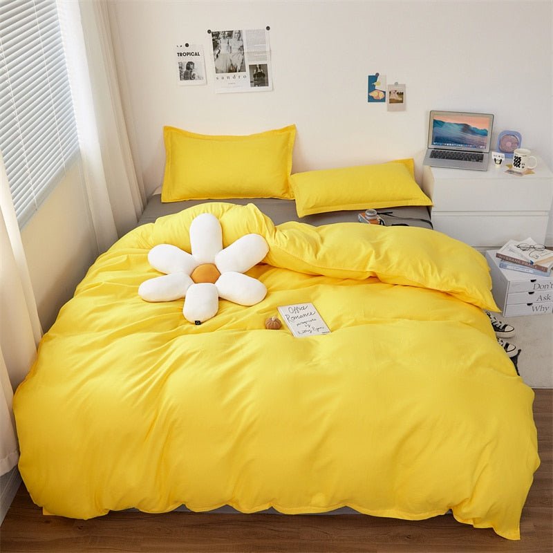 Solstice Simplistic Modern Home Textile Bedding Set: Solid Yellow Duvet Cover, Sheet, Pillowcase, Chic Bedroom Bed Linens - DormVibes
