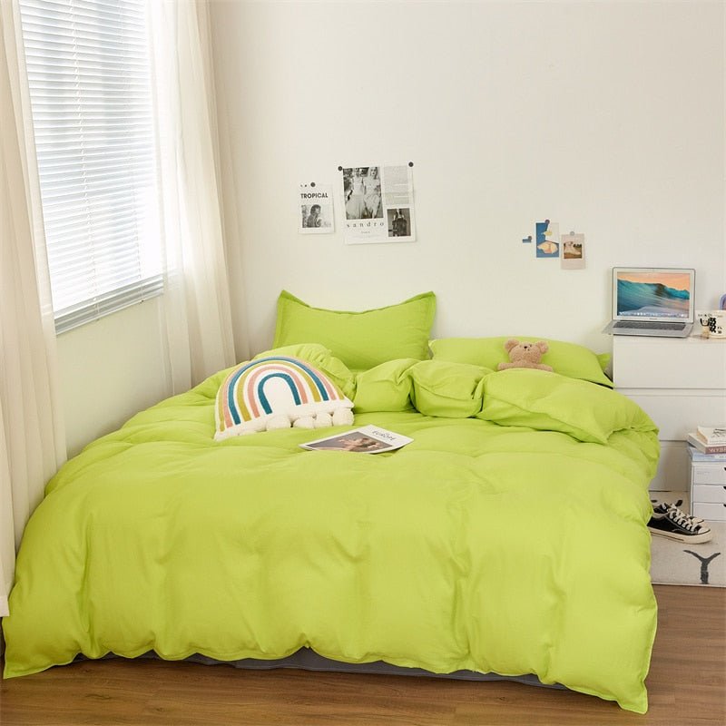 Solstice Simplistic Modern Home Textile Bedding Set: Solid Yellow Duvet Cover, Sheet, Pillowcase, Chic Bedroom Bed Linens - DormVibes