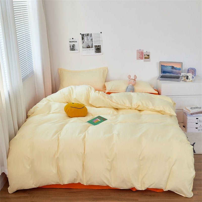 Solstice Simplistic Modern Home Textile Bedding Set: Solid Yellow Duvet Cover, Sheet, Pillowcase, Chic Bedroom Bed Linens - DormVibes